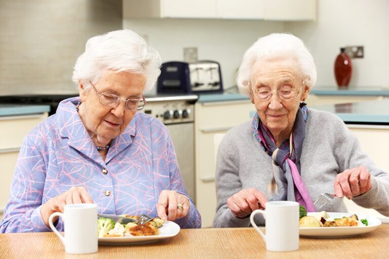 Deux personnes âgées qui partage un repas équilibré